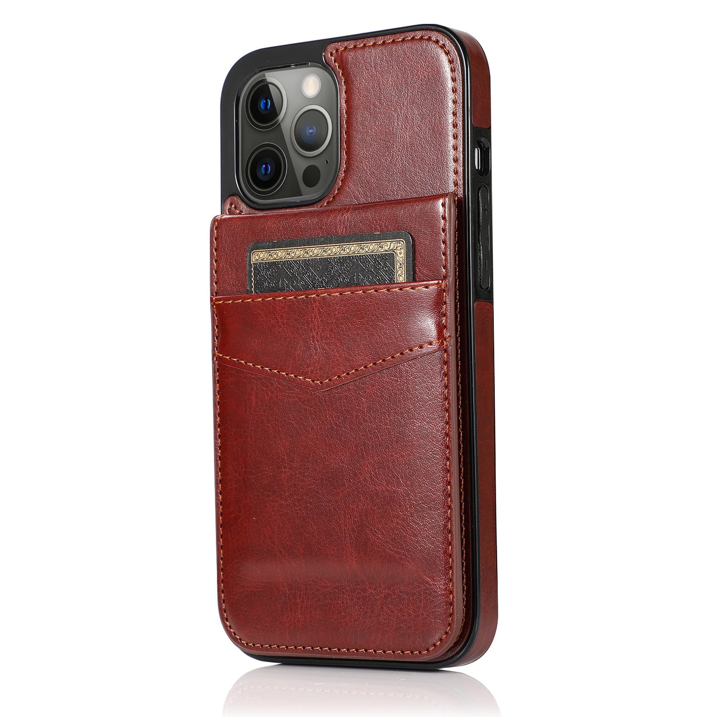 Fashion Solid Color Leather Bracket Phone Case