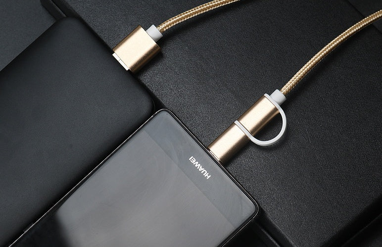 100cm 2A Fast Charger Cable 2 IN 1 USB Type C Micro USB Braided Cord For Mate 8 S 9 10 Pro P8 P9 P10 Lite P20 Honor 7 8 9