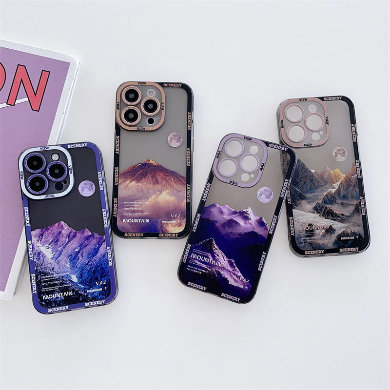 New Dark Purple Apple 14 Phone Case Landscape Mountain Peak