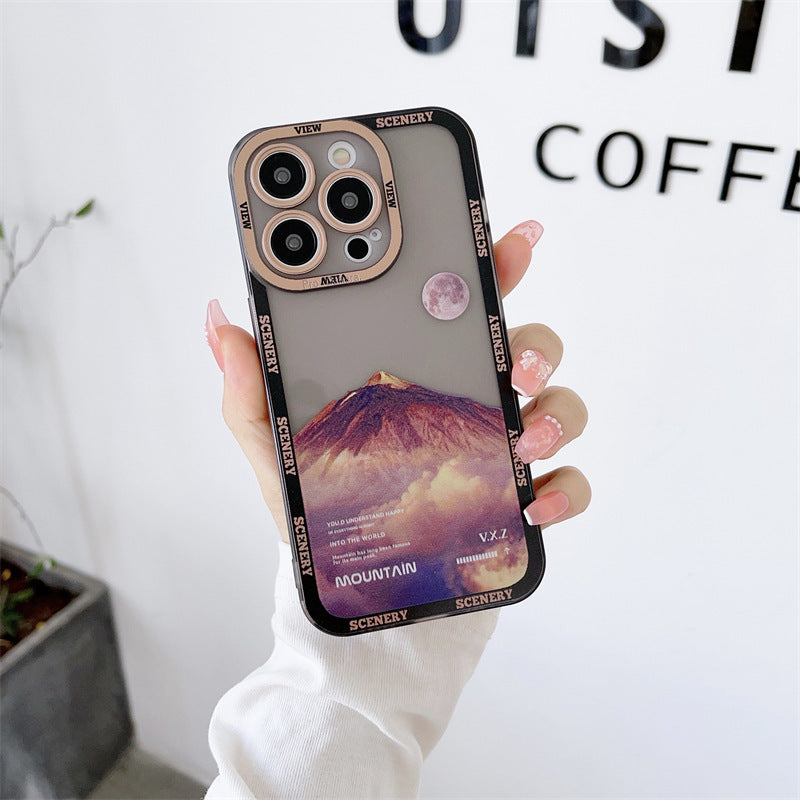 New Dark Purple Apple 14 Phone Case Landscape Mountain Peak