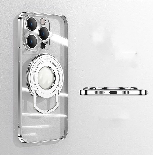 Iphone15 Pull Rod Magnetic Suction Phone Case Electroplating 14 Invisible Bracket 13ProMax Transparent Soft Cover