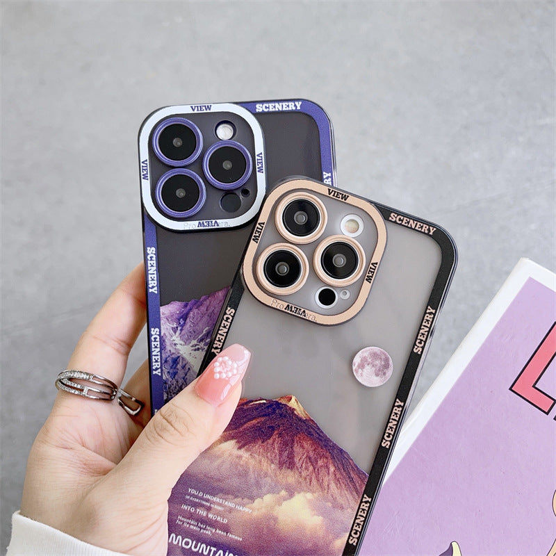 New Dark Purple Apple 14 Phone Case Landscape Mountain Peak