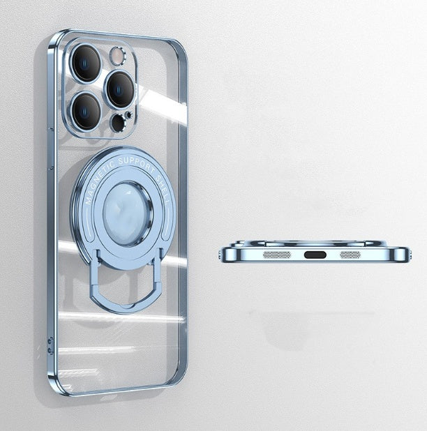 Iphone15 Pull Rod Magnetic Suction Phone Case Electroplating 14 Invisible Bracket 13ProMax Transparent Soft Cover