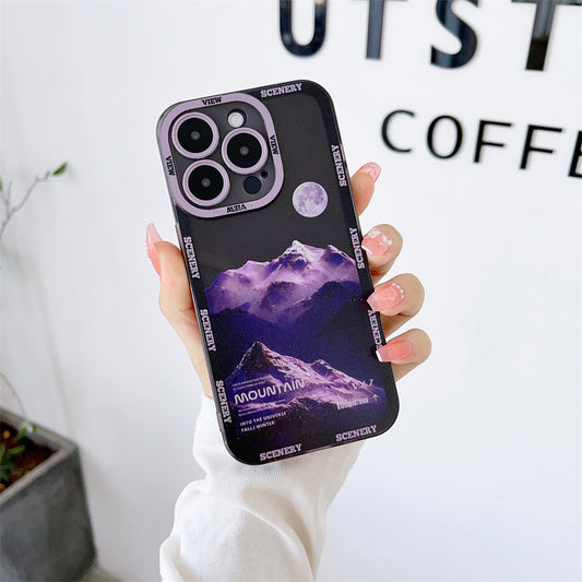 New Dark Purple Apple 14 Phone Case Landscape Mountain Peak