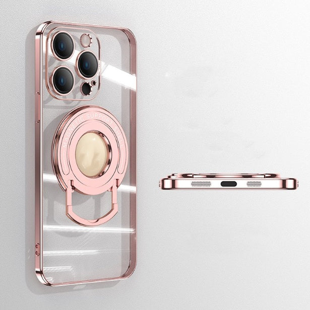 Iphone15 Pull Rod Magnetic Suction Phone Case Electroplating 14 Invisible Bracket 13ProMax Transparent Soft Cover